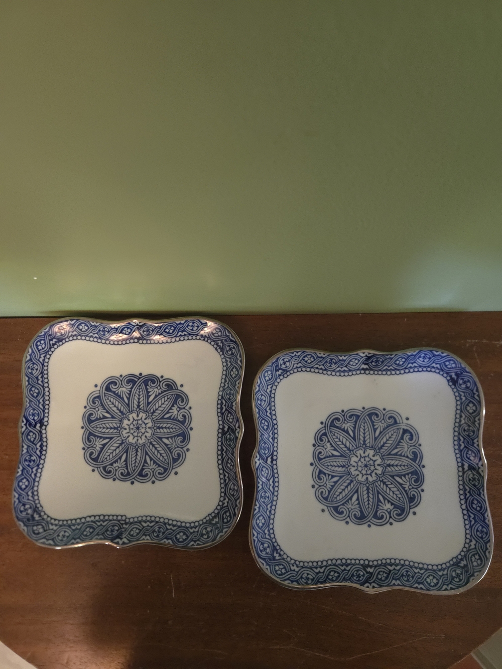 Set of 2 Bombay Company "Grace" Blue & White Square Plates